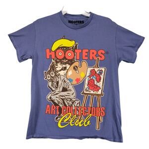 Hooters Art Collectors Club Graphic T-Shirt Men's M Hootie Owl Blue Short Sleeve